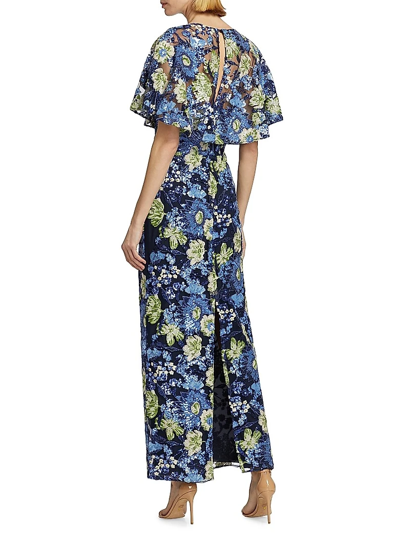 Embroidered Tulle Column Dress