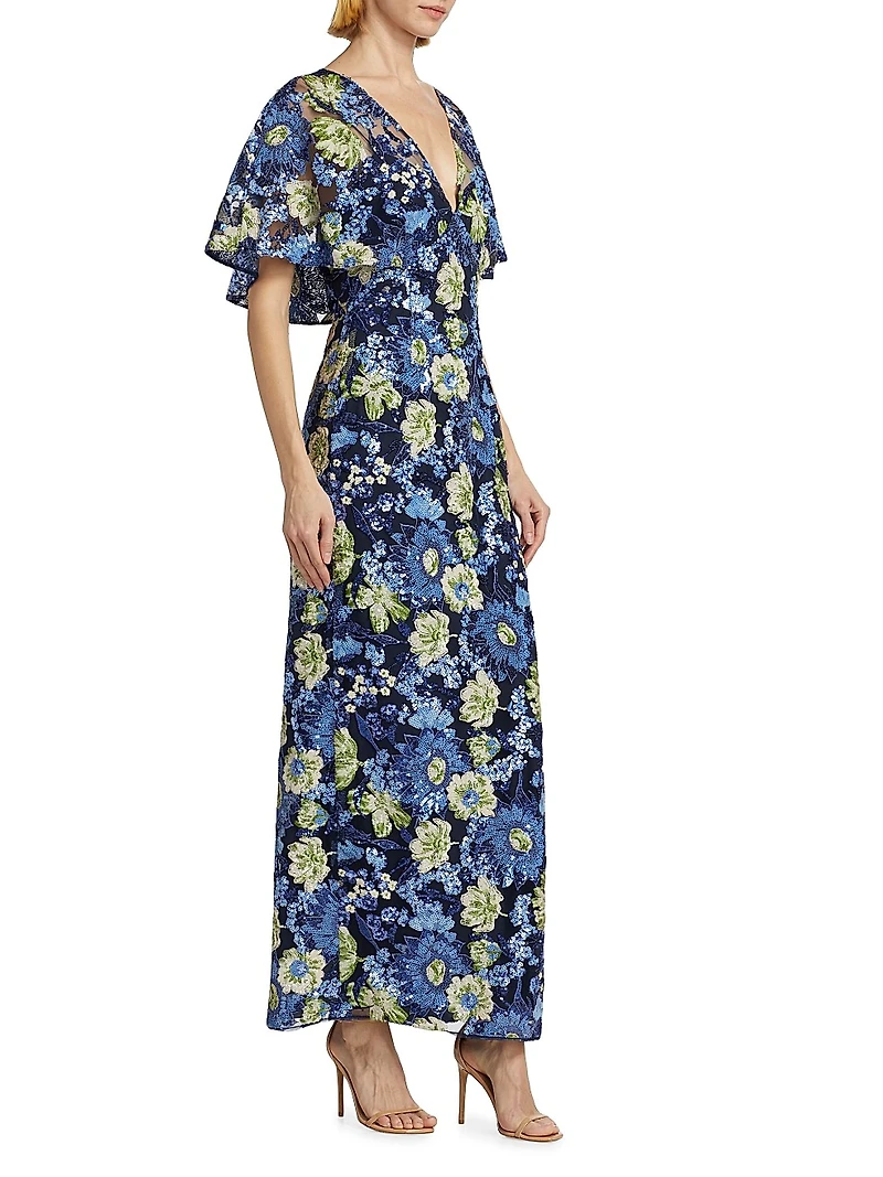 Embroidered Tulle Column Dress