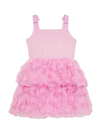 Little Girl's & Girl's Square Neck Jersey Tulle Dress