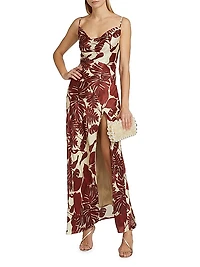 Ariel Palm Cowl Midi-Dress