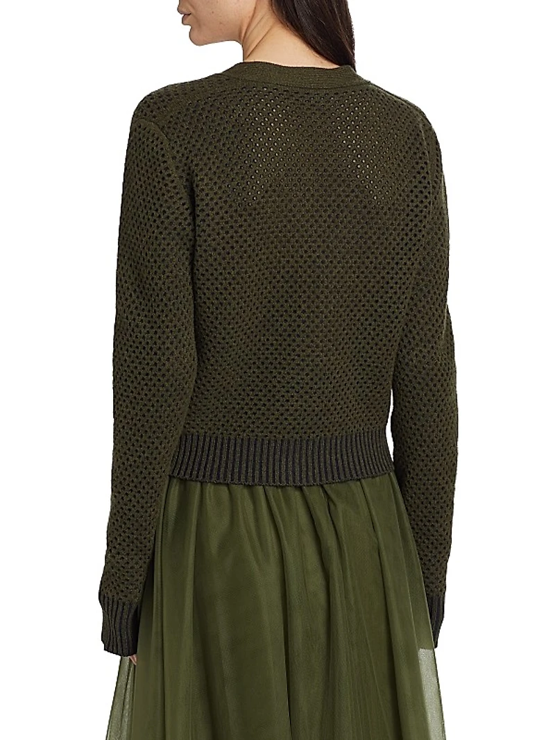 Mesh Wool-Blend Cardigan