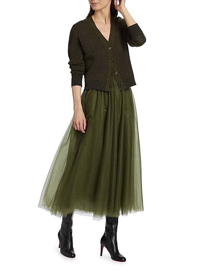 Mesh Wool-Blend Cardigan