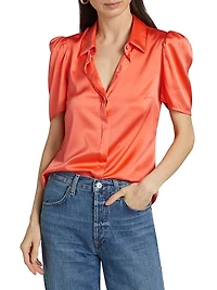 Melinda Short-Sleeve Satin Blouse