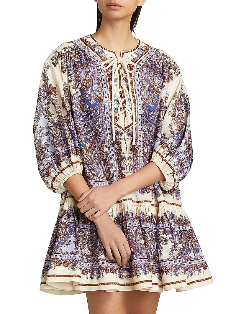 Ottie Lace-Up Linen Minidress