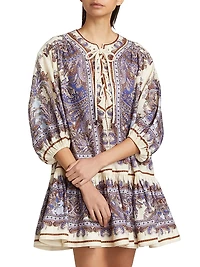 Ottie Lace-Up Linen Minidress