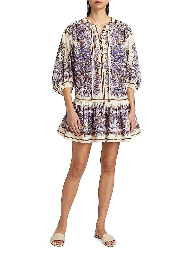 Ottie Lace-Up Linen Minidress