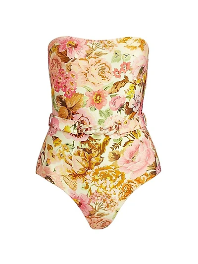 Strapless Belted One-Piece Swimsuit