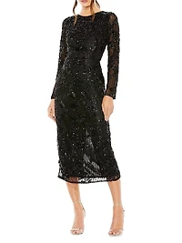 Beaded Long-Sleeve Midi-Dress