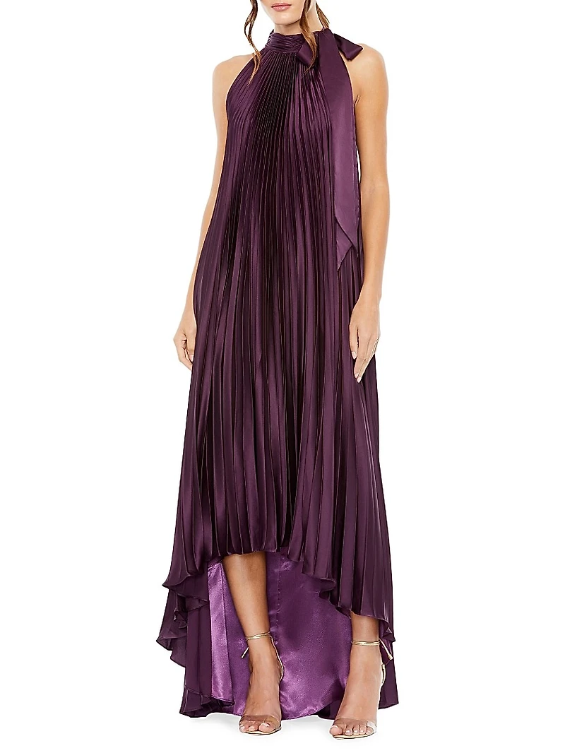 Pleated Halter High-Low Gown