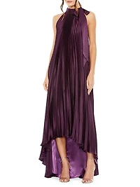Pleated Halter High-Low Gown