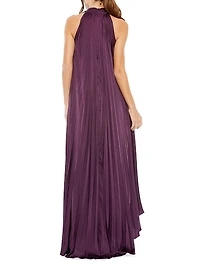 Pleated Halter High-Low Gown