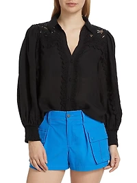 Linen Lace-Paneled Blouse