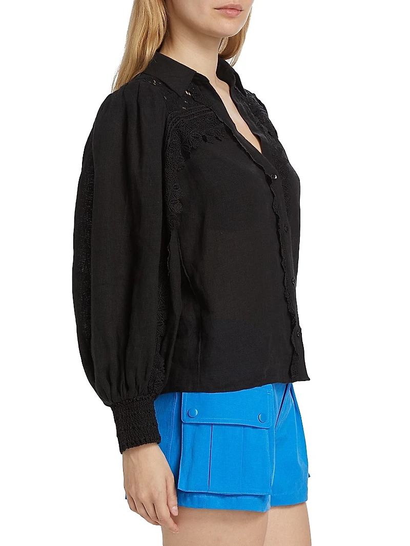 Linen Lace-Paneled Blouse
