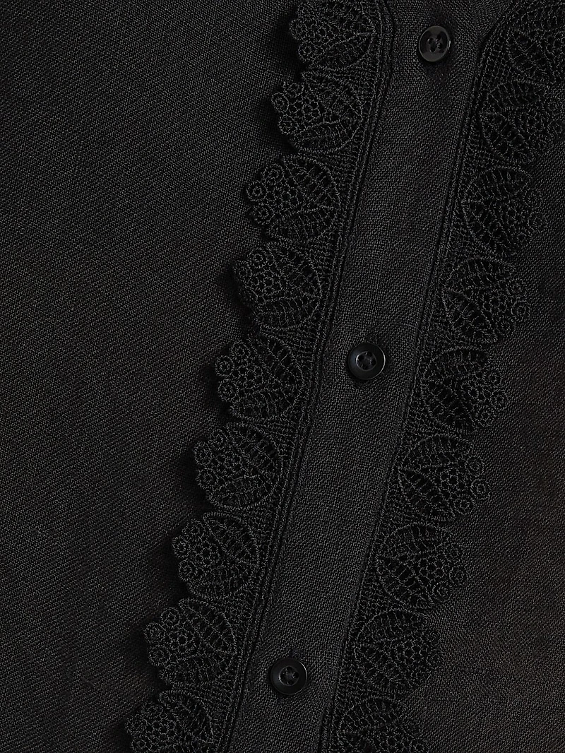 Linen Lace-Paneled Blouse