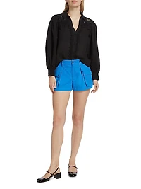 Linen Lace-Paneled Blouse