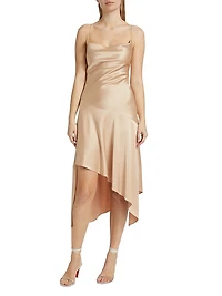 Harmony Satin Asymmetric Midi-Dress