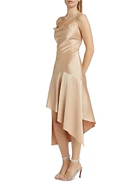 Harmony Satin Asymmetric Midi-Dress