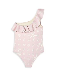Little Girl's & Girl's Sea Starfish Print One-Shoulder One-Piece Swimsuit
