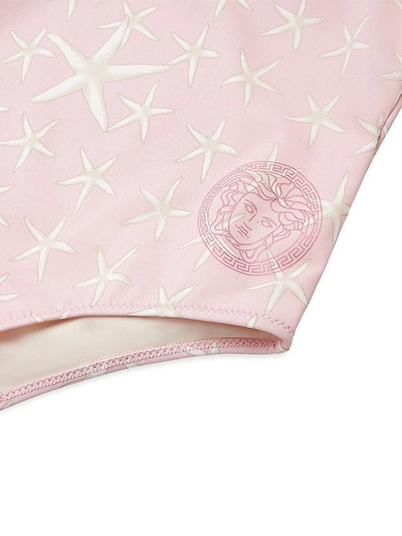 Little Girl's & Girl's Sea Starfish Print One-Shoulder One-Piece Swimsuit