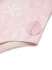 Little Girl's & Girl's Sea Starfish Print One-Shoulder One-Piece Swimsuit