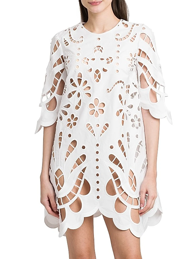 Floral Cotton-Blend Cut-Out Minidress