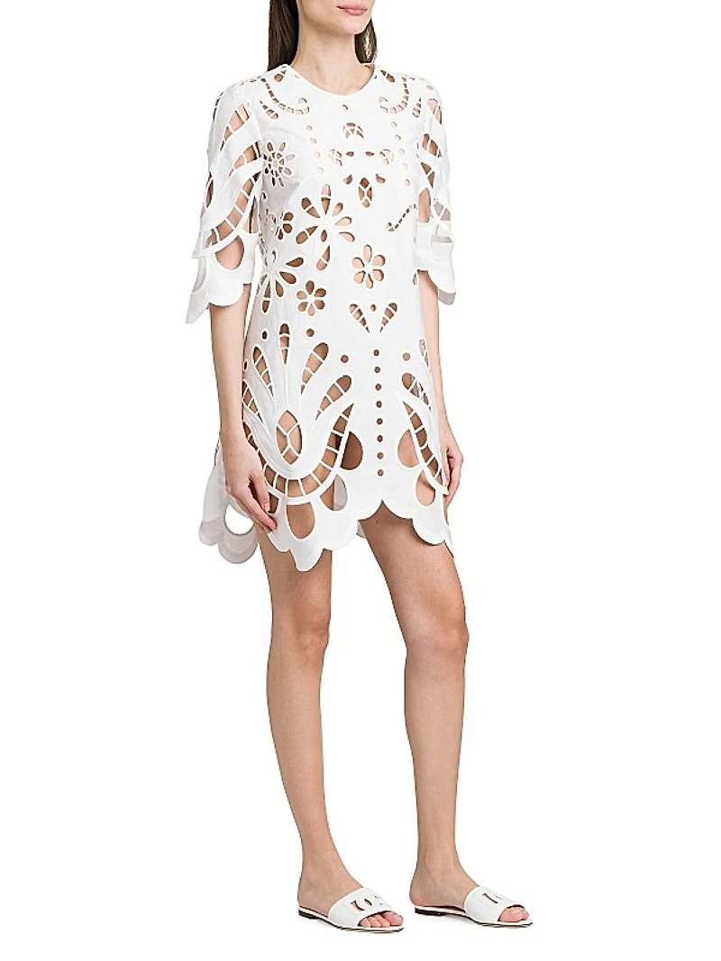 Floral Cotton-Blend Cut-Out Minidress