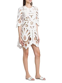 Floral Cotton-Blend Cut-Out Minidress