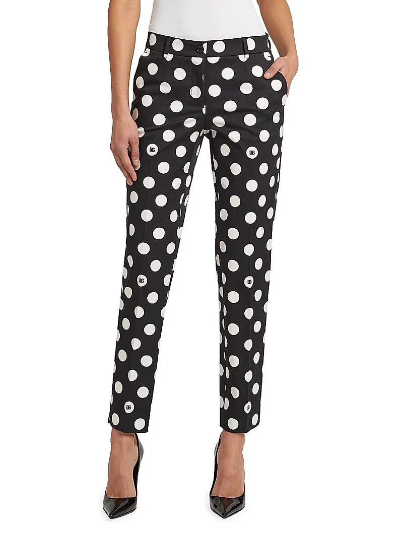 Polka-Dot Cotton-Blend Pants