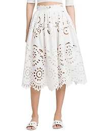 Floral Eyelet Midi-Skirt