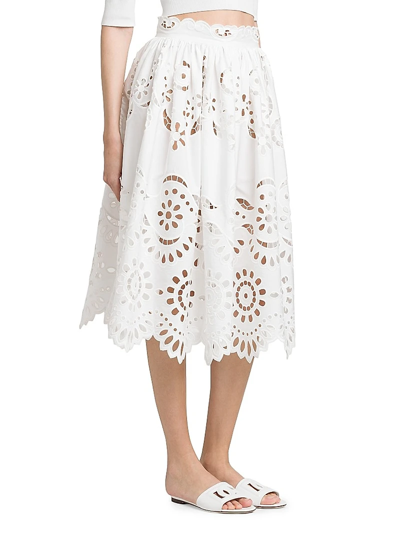 Floral Eyelet Midi-Skirt