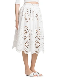 Floral Eyelet Midi-Skirt