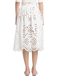 Floral Eyelet Midi-Skirt