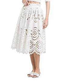 Floral Eyelet Midi-Skirt
