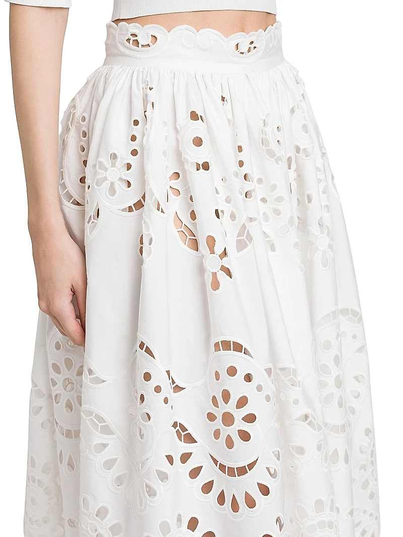 Floral Eyelet Midi-Skirt