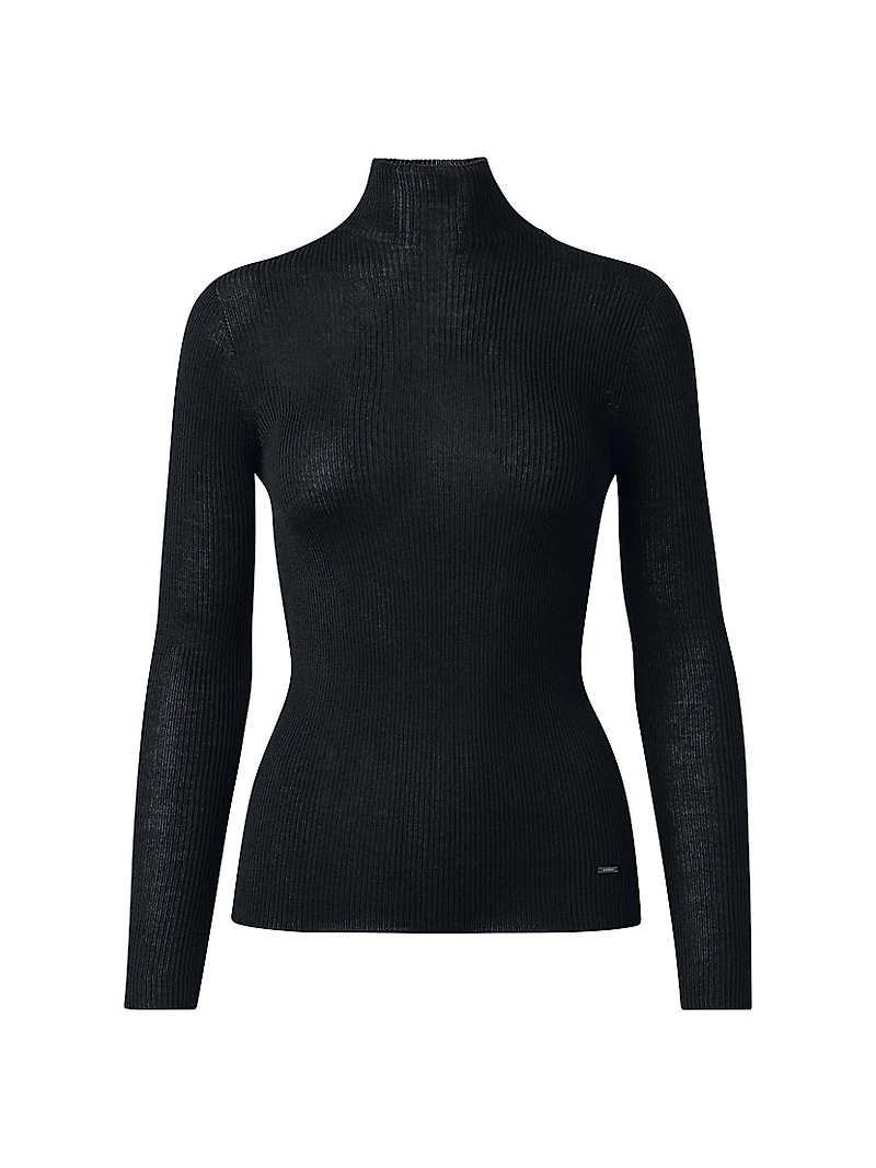 Rib-Knit Cashmere-Silk Turtleneck