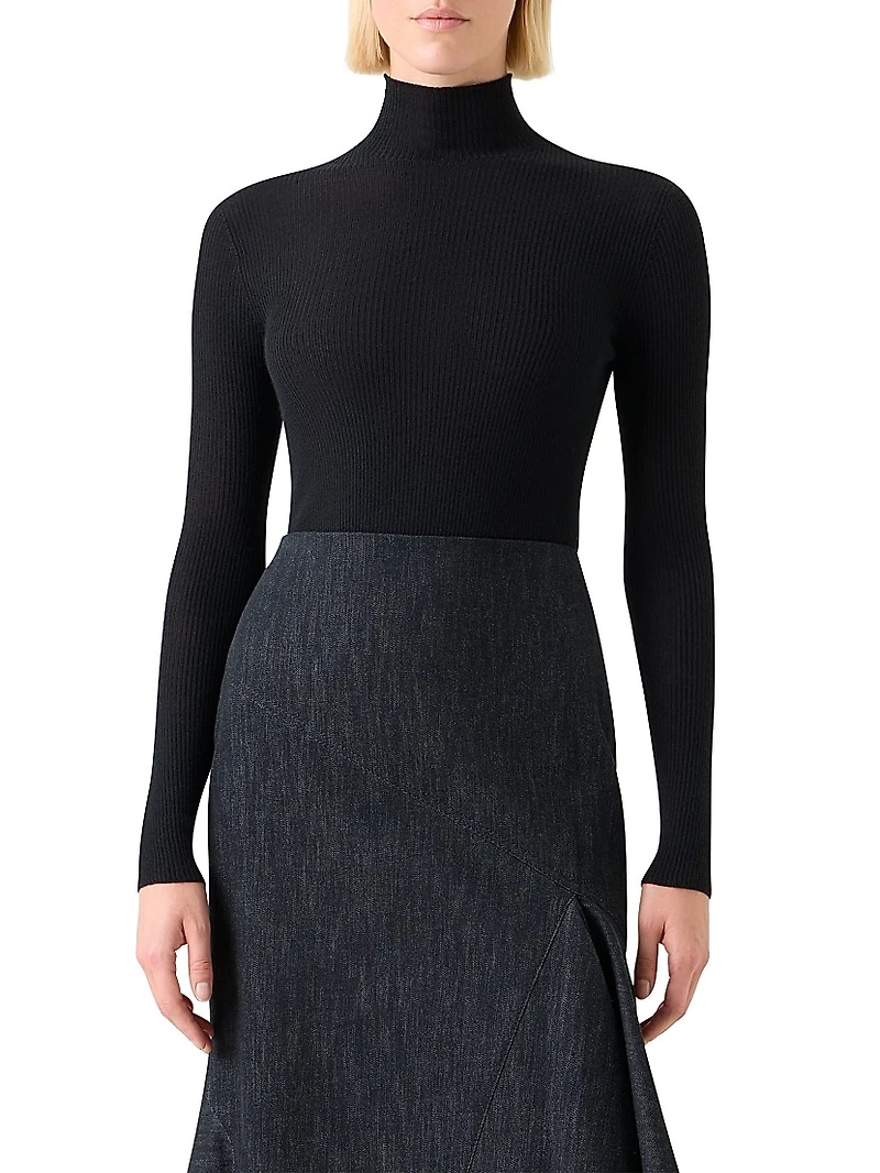 Rib-Knit Cashmere-Silk Turtleneck