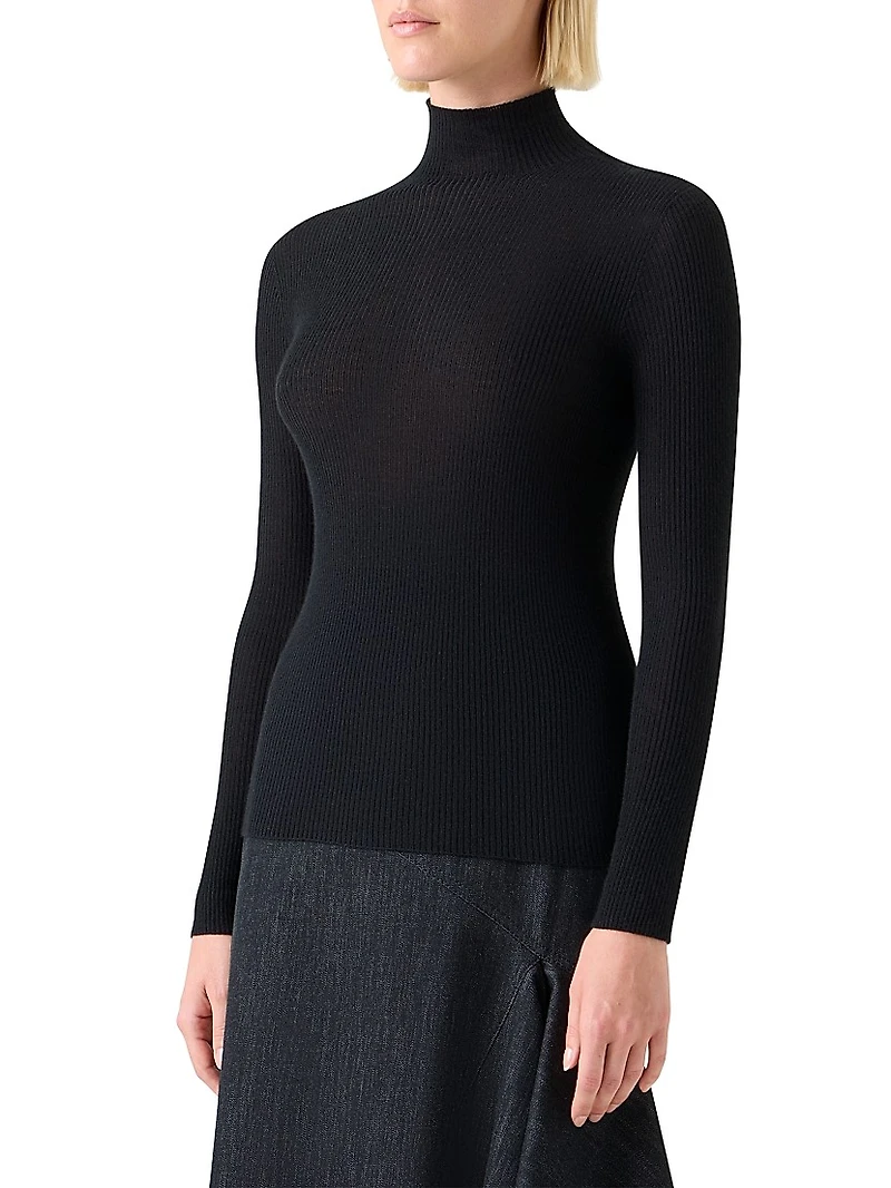 Rib-Knit Cashmere-Silk Turtleneck