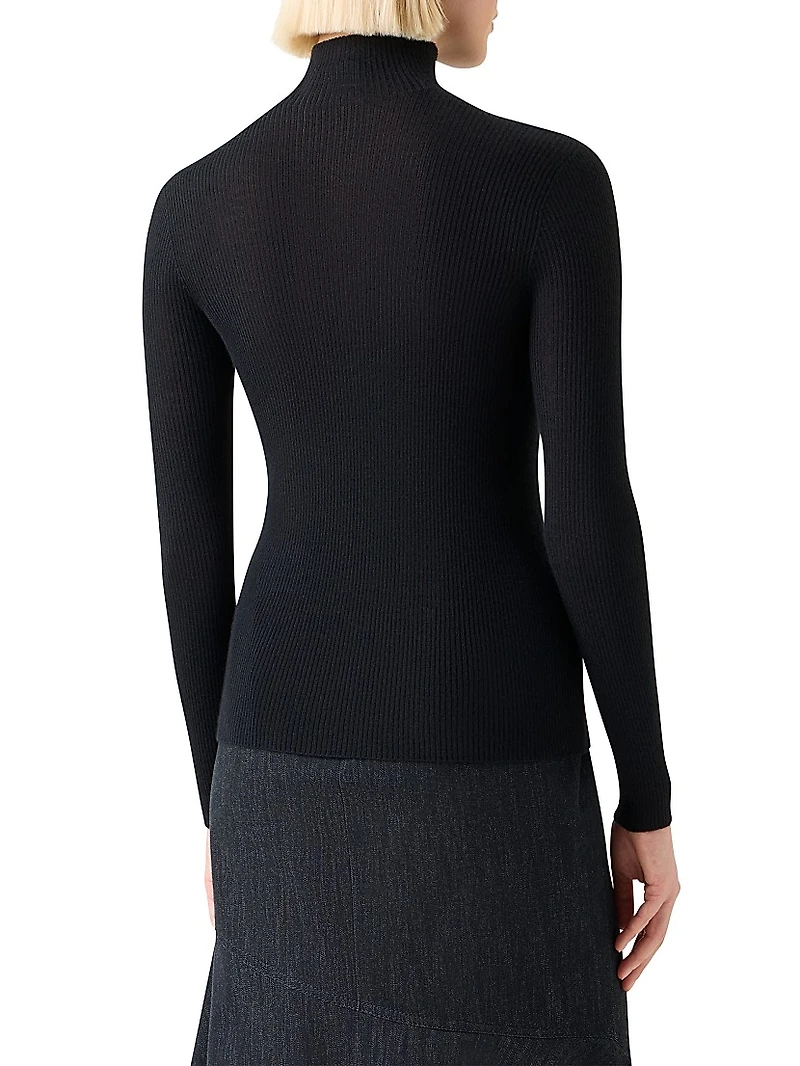 Rib-Knit Cashmere-Silk Turtleneck