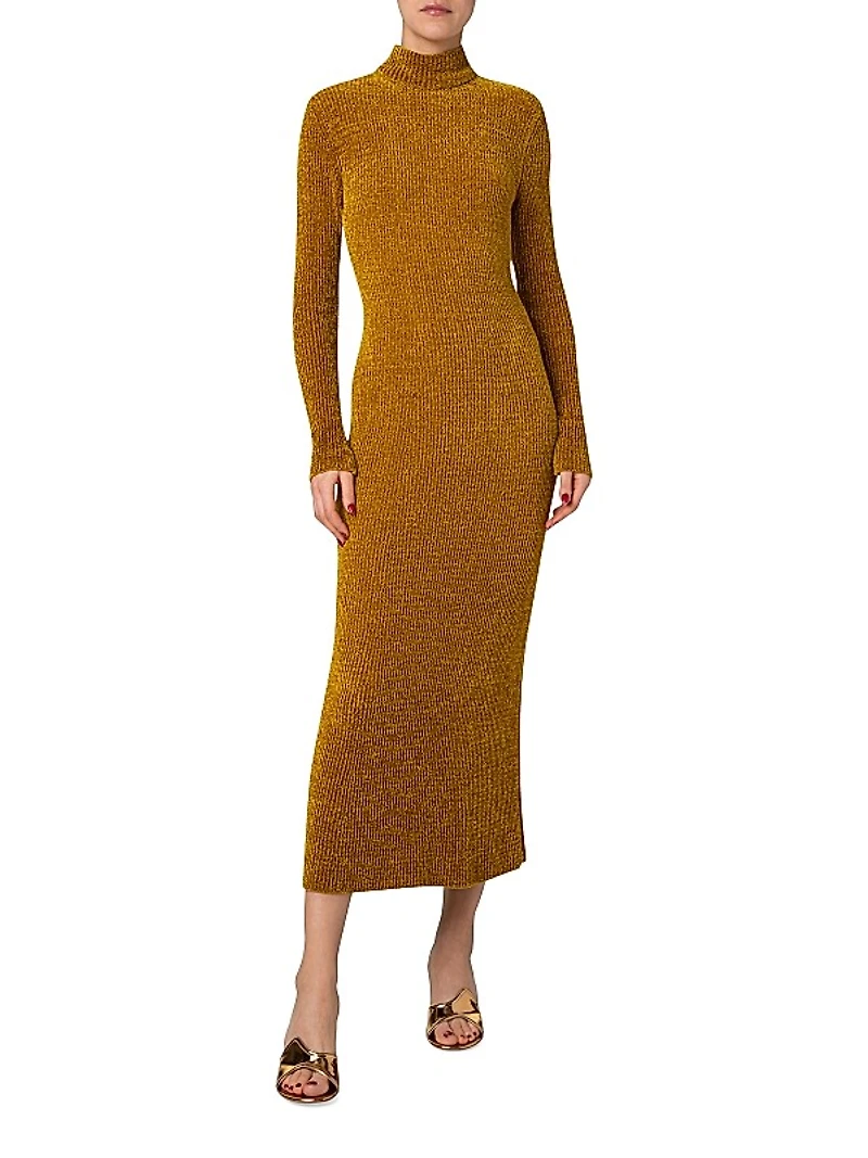 Chenille Rib-Knit Tube Midi-Dress