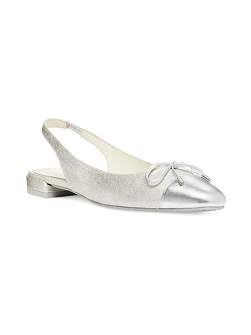Sleek Bow Metallic Linen Slingback Flats