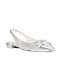 Sleek Bow Metallic Linen Slingback Flats