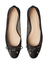 Pin Dot Leather & Mesh Bow Flats