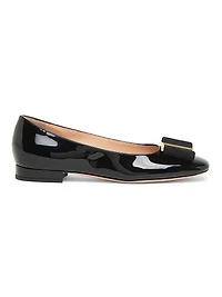 Logo & Ribbon-Accented Patent Leather Ballerina Flats