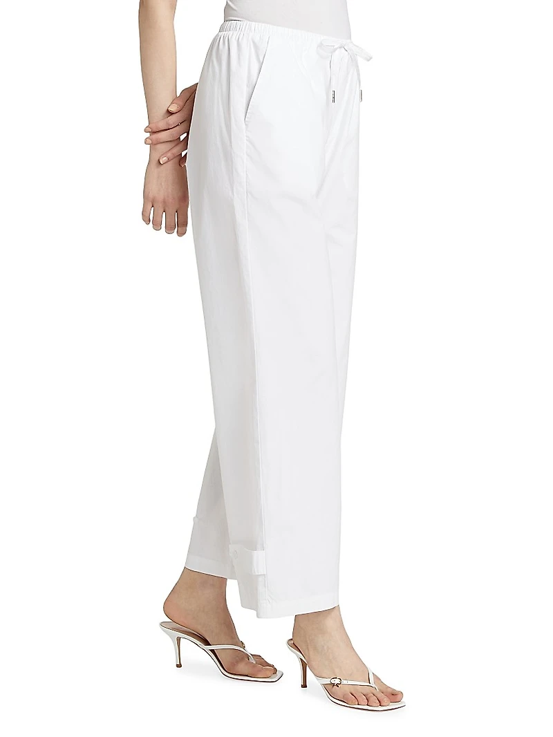 Cotton Drawstring Straight-Leg Pants