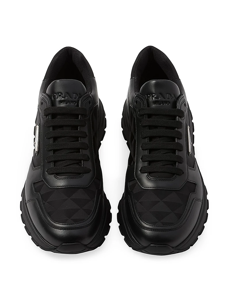 Leather and Re-Nylon High-Top Sneakers