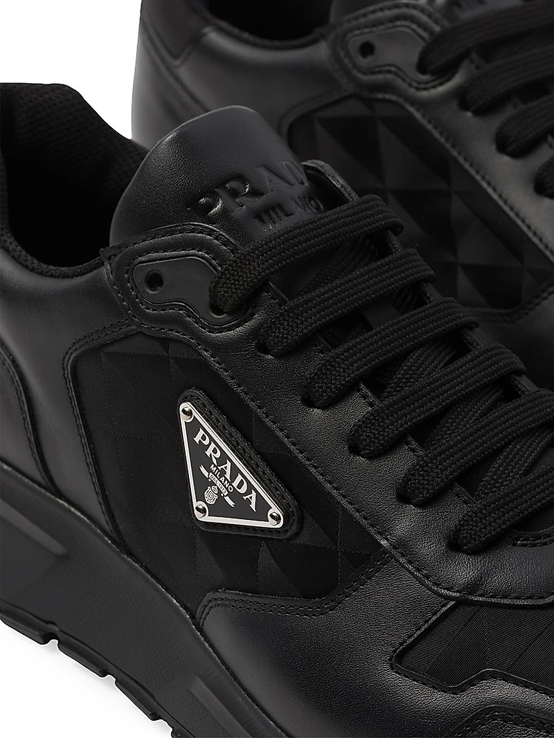 Leather and Re-Nylon High-Top Sneakers