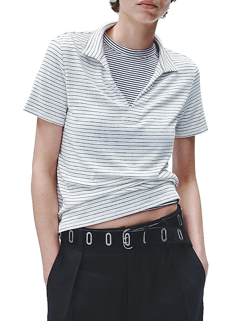 Striped Knit Polo Top