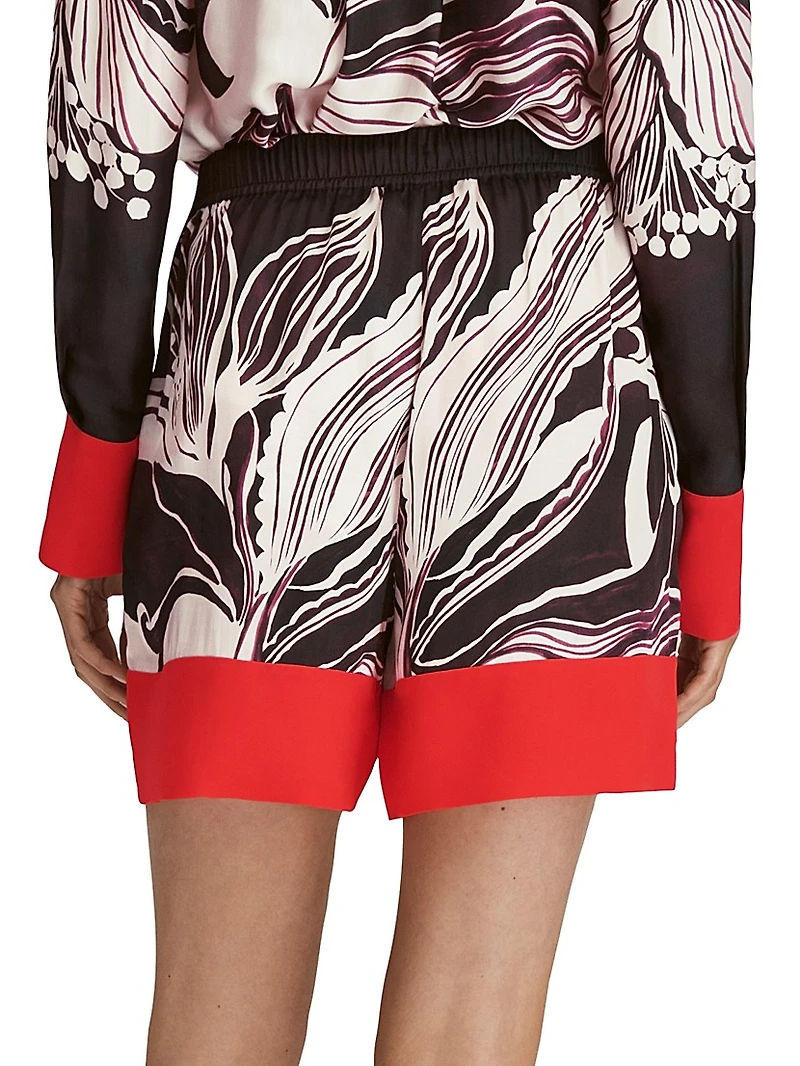 Fallon Printed Satin Drawstring Shorts