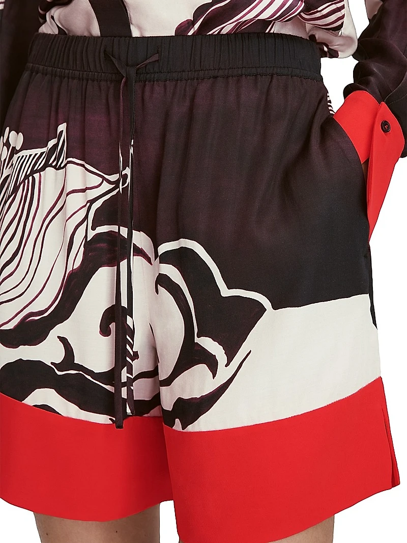 Fallon Printed Satin Drawstring Shorts