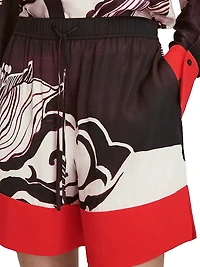 Fallon Printed Satin Drawstring Shorts